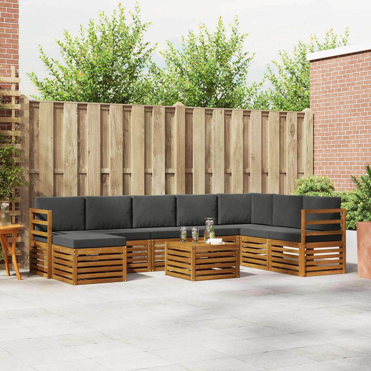 Outdoor-Sofagarnitur 9 stk. Natur und Anthrazit