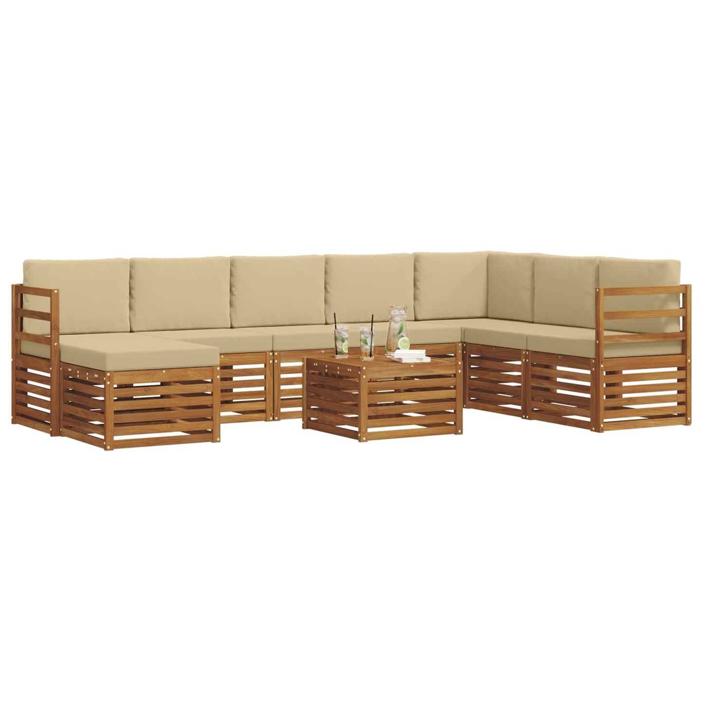 Outdoor-Sofagarnitur 9 pcs Natur und Beige Massivholz Akazie