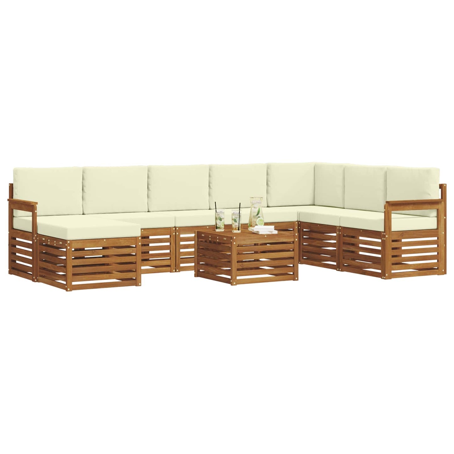 Outdoor-Sofagarnitur 9 pcs Natur und Creme Massivholz Akazie