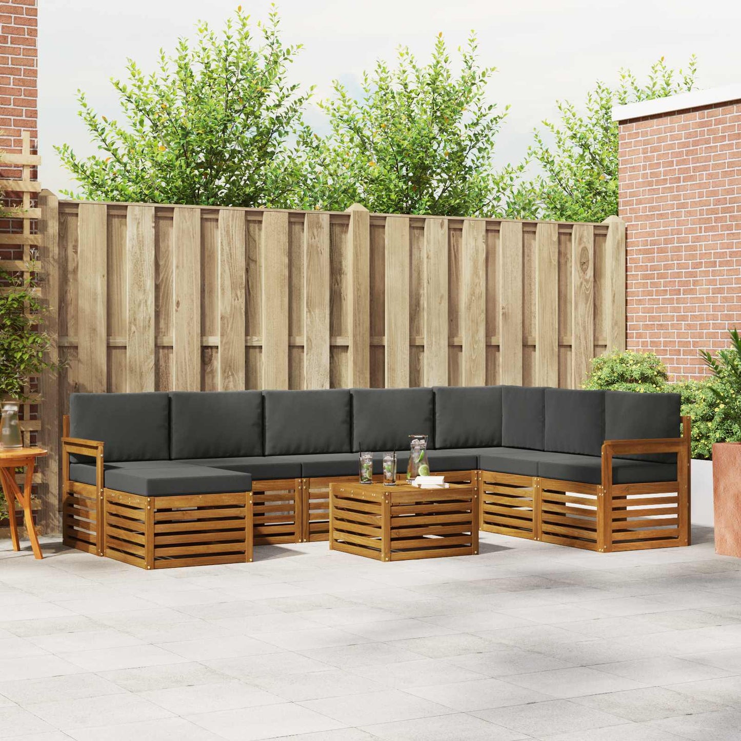 Outdoor-Sofagarnitur 9 stk. Natur und Anthrazit
