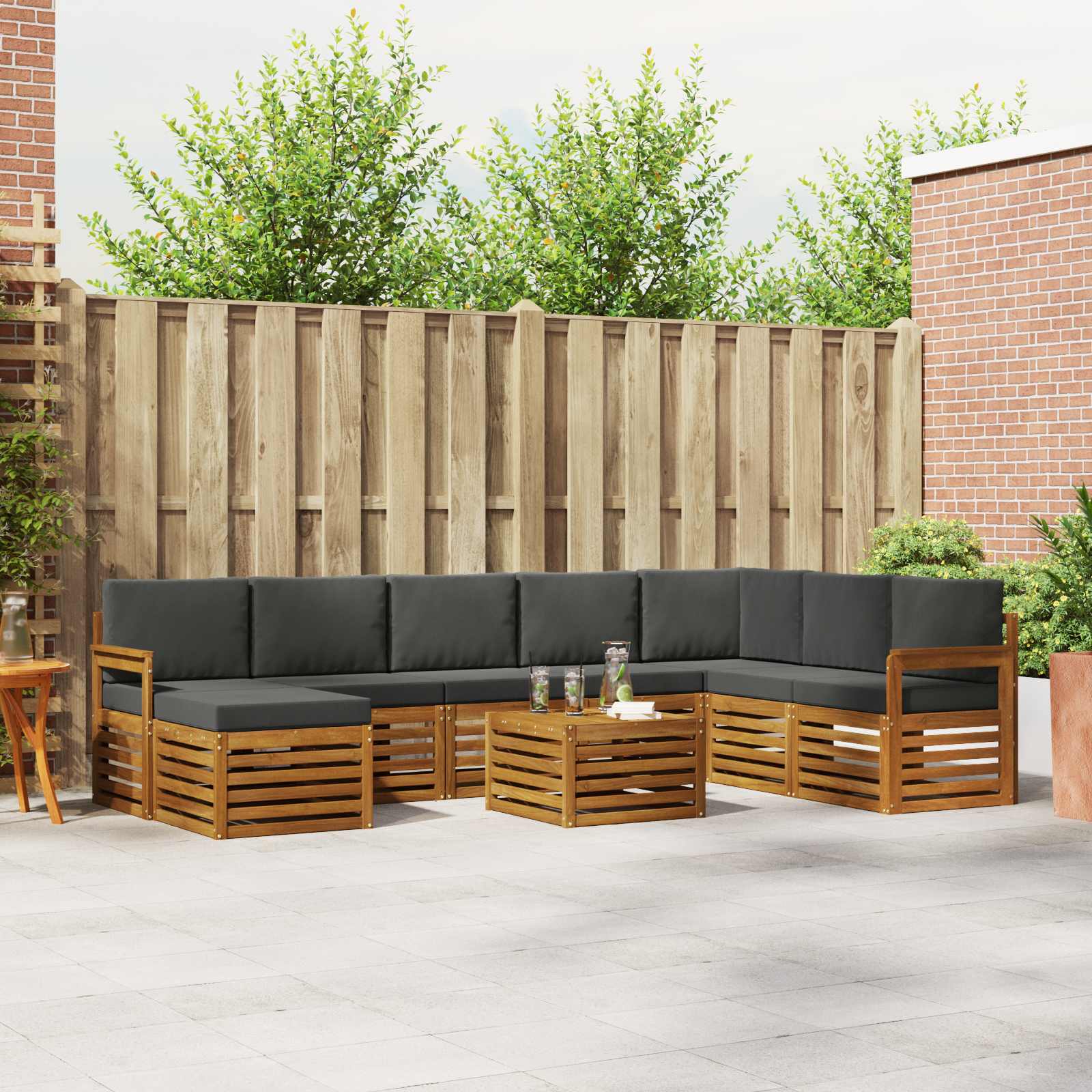 Outdoor-Sofagarnitur 9 stk. Natur und Anthrazit