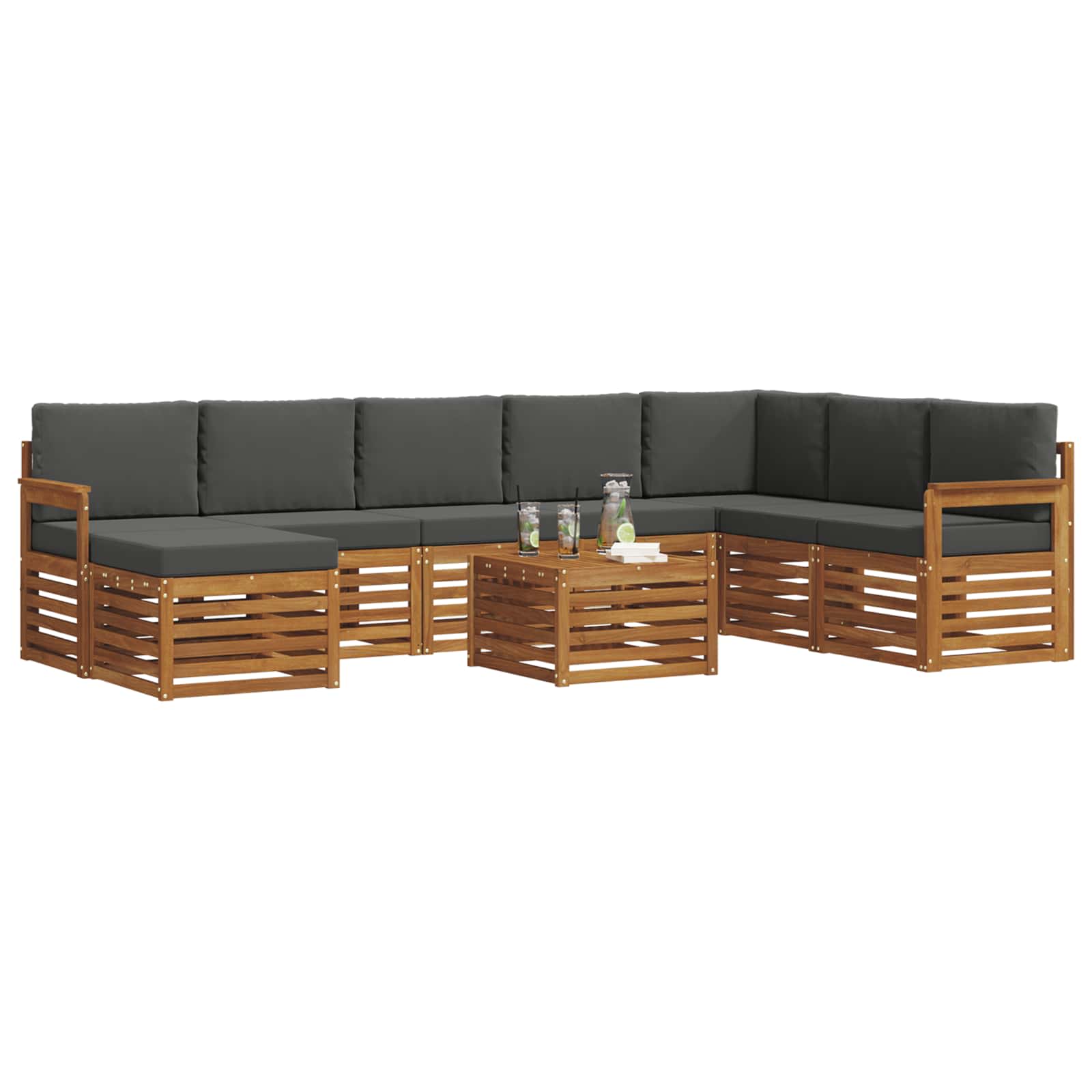 Outdoor-Sofagarnitur 9 stk. Natur und Anthrazit