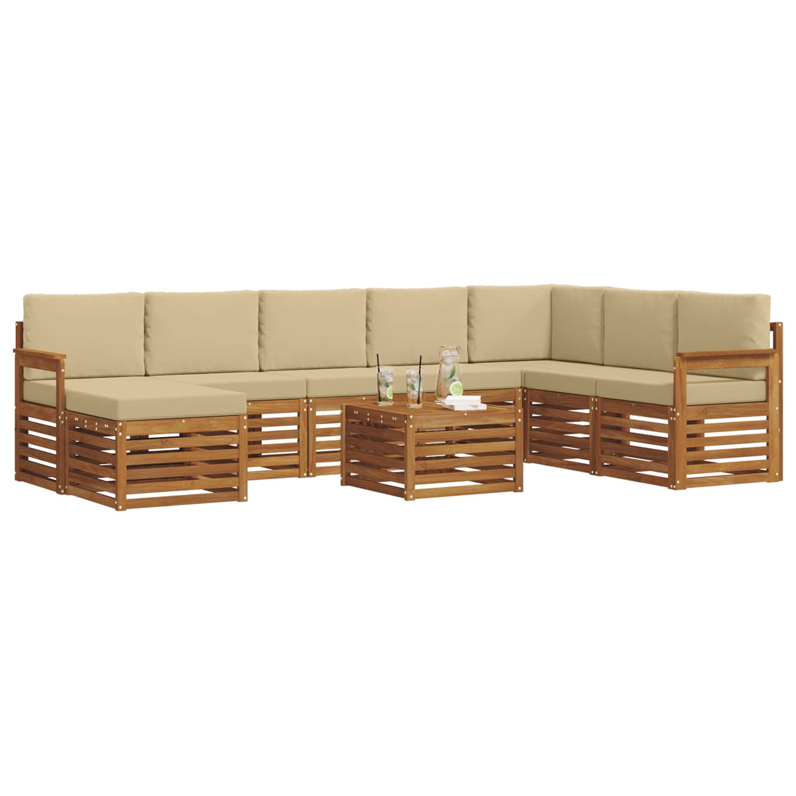 Outdoor-Sofagarnitur 9 stk. Natur und Beige