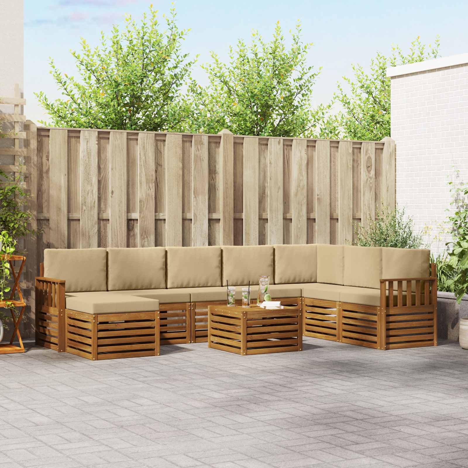 Outdoor-Sofagarnitur 9 stk. Natur und Beige