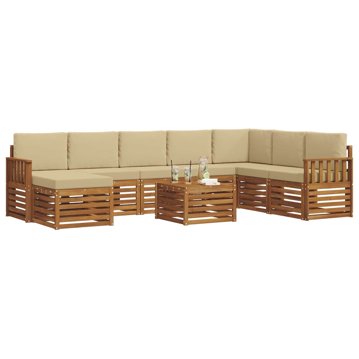 Outdoor-Sofagarnitur 9 stk. Natur und Beige