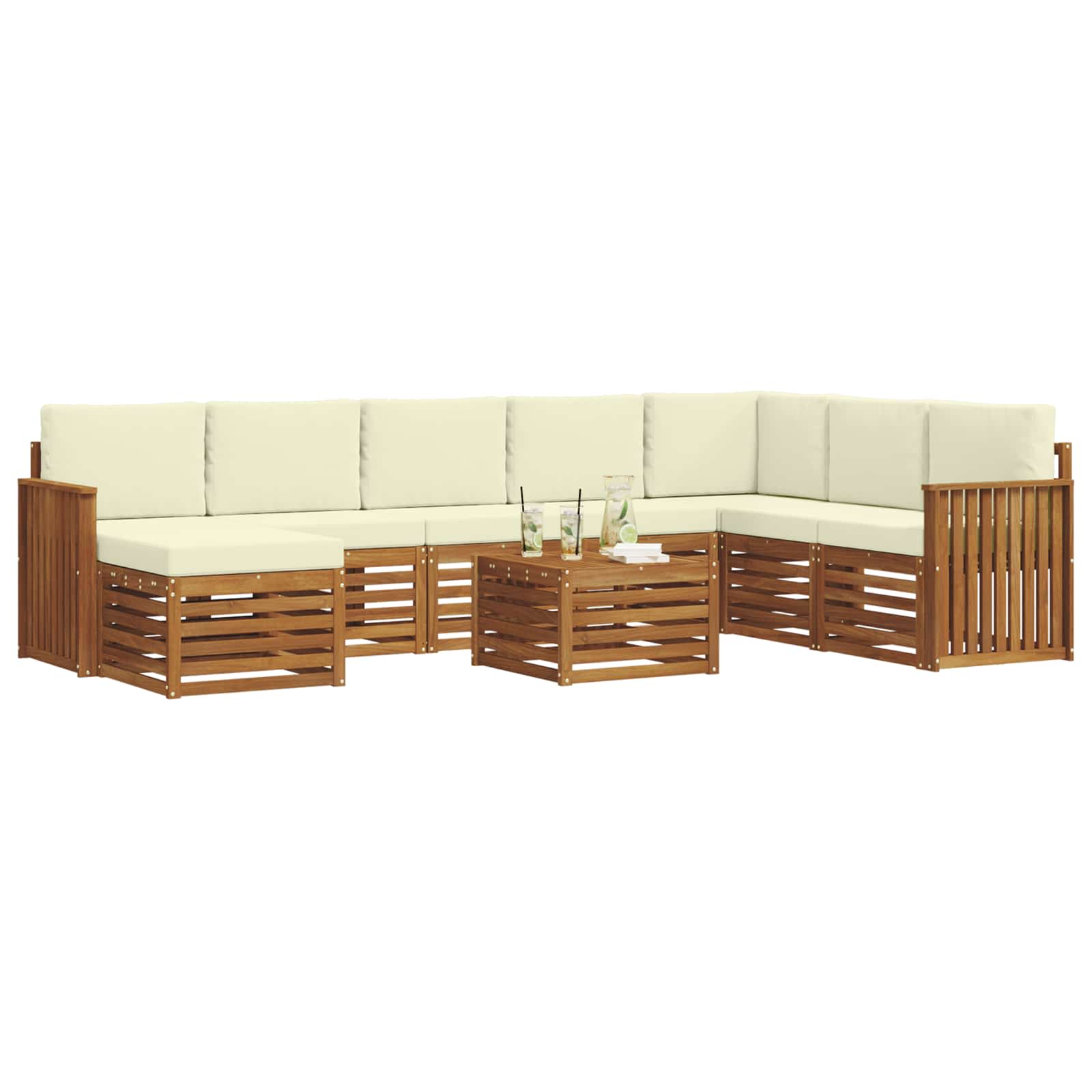 Outdoor-Sofagarnitur 9 pcs Natur und Creme Massivholz Akazie