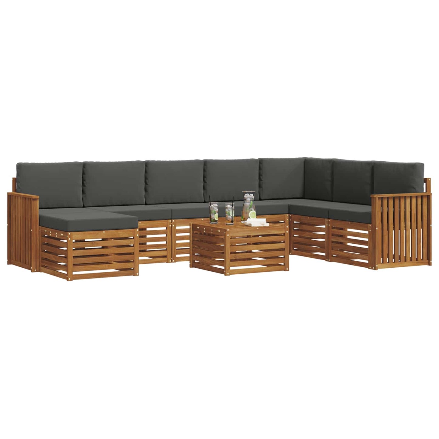 Outdoor-Sofagarnitur mit Kissen 9 pcs Natur und Anthrazit