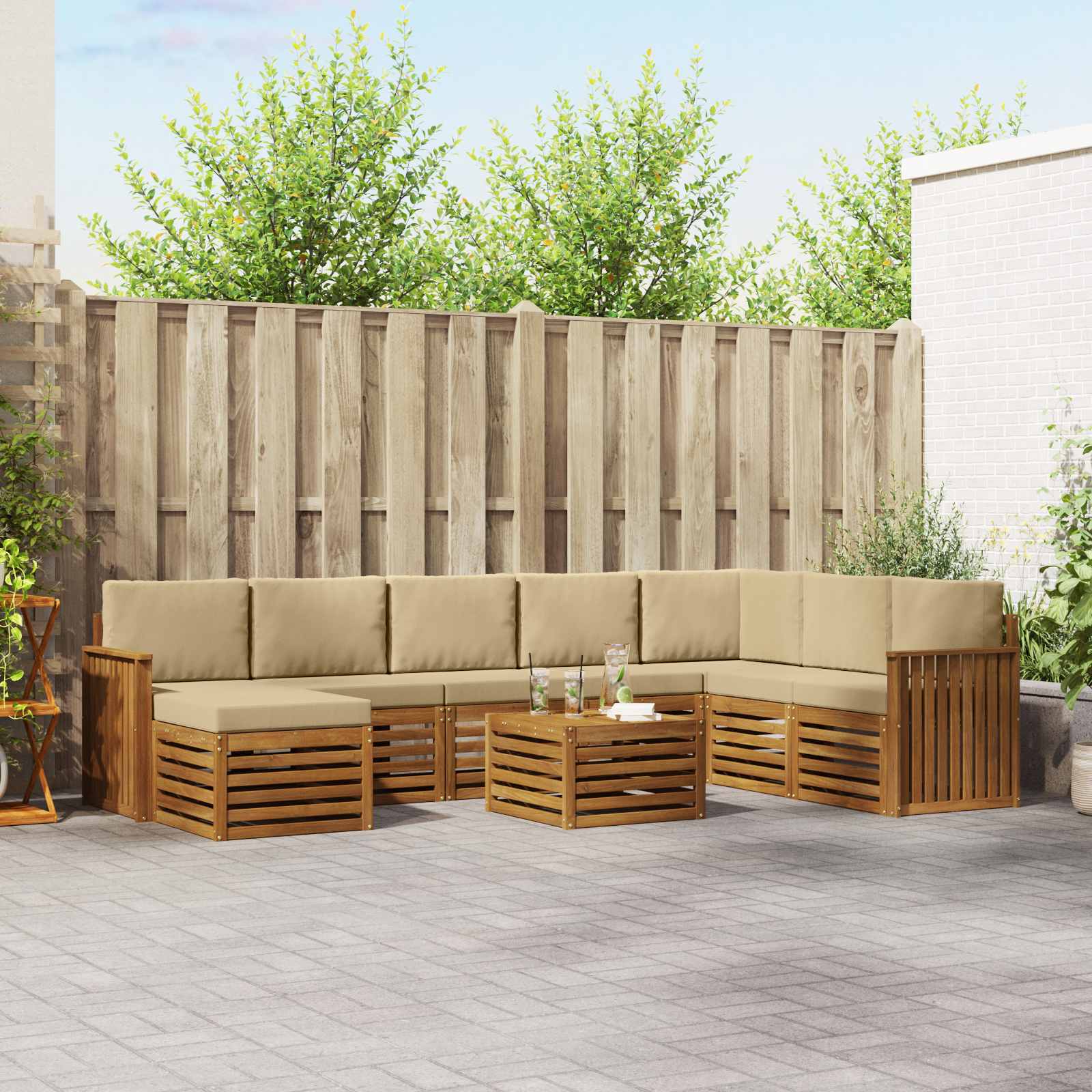 Outdoor-Sofagarnitur 9 stk. Natur und Beige