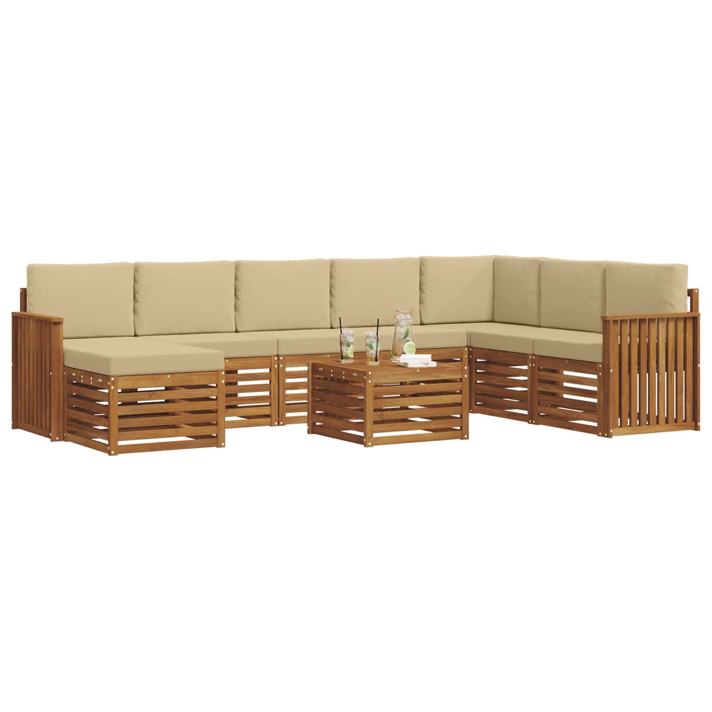 Outdoor-Sofagarnitur 9 stk. Natur und Beige