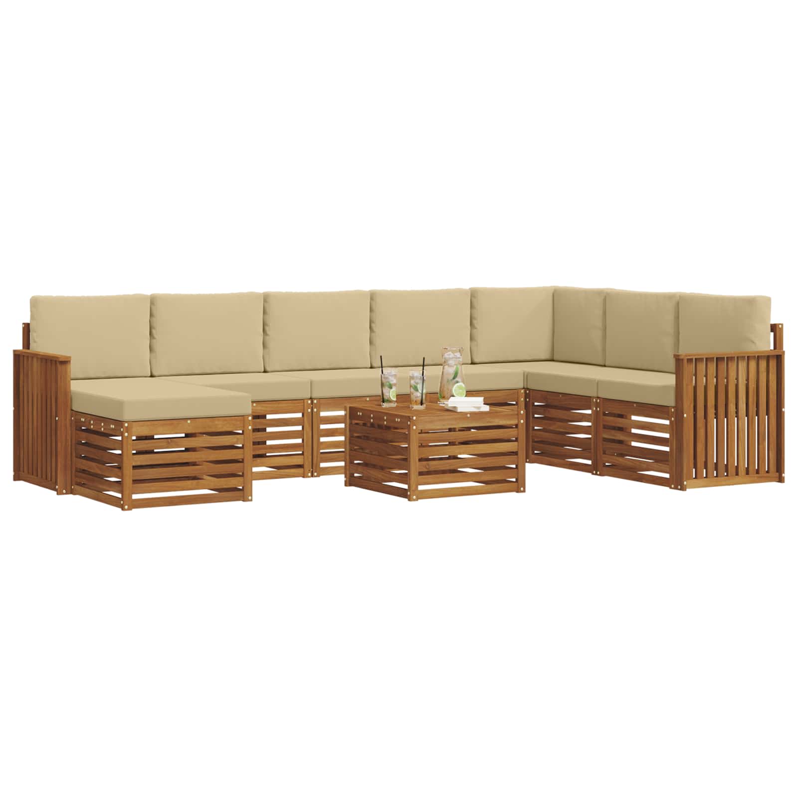 Outdoor-Sofagarnitur 9 stk. Natur und Beige