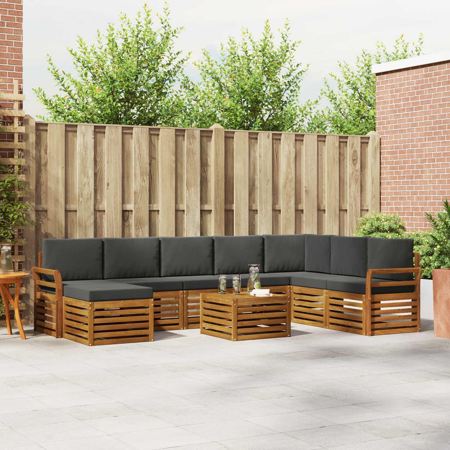 Outdoor-Sofagarnitur 9 stk. Natur und Anthrazit