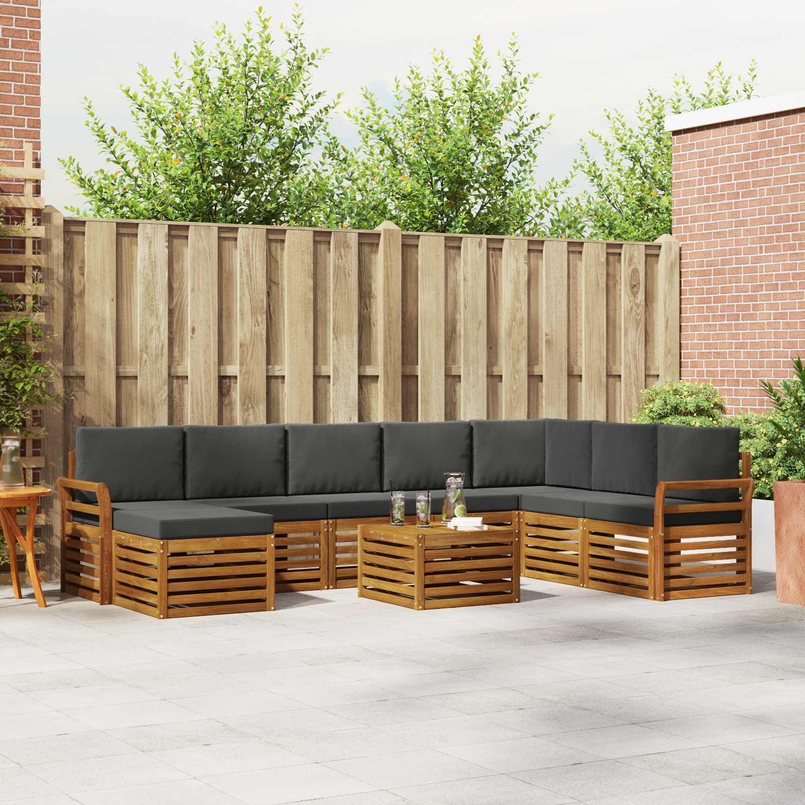Outdoor-Sofagarnitur 9 stk. Natur und Anthrazit