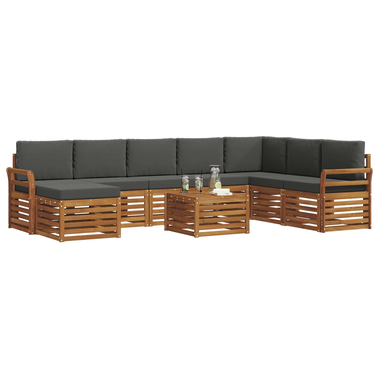 Outdoor-Sofagarnitur 9 stk. Natur und Anthrazit