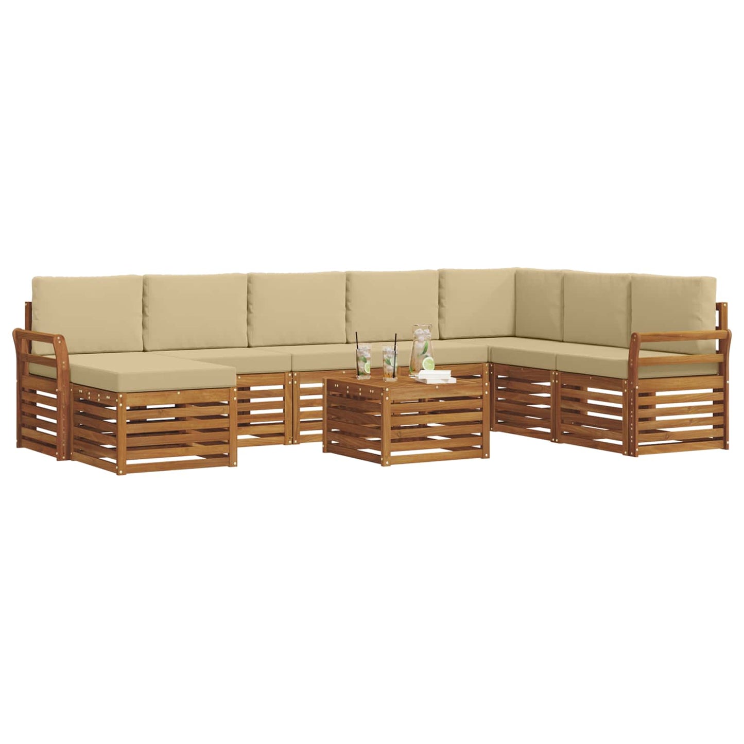 Outdoor-Sofagarnitur 9 stk. Natur und Beige