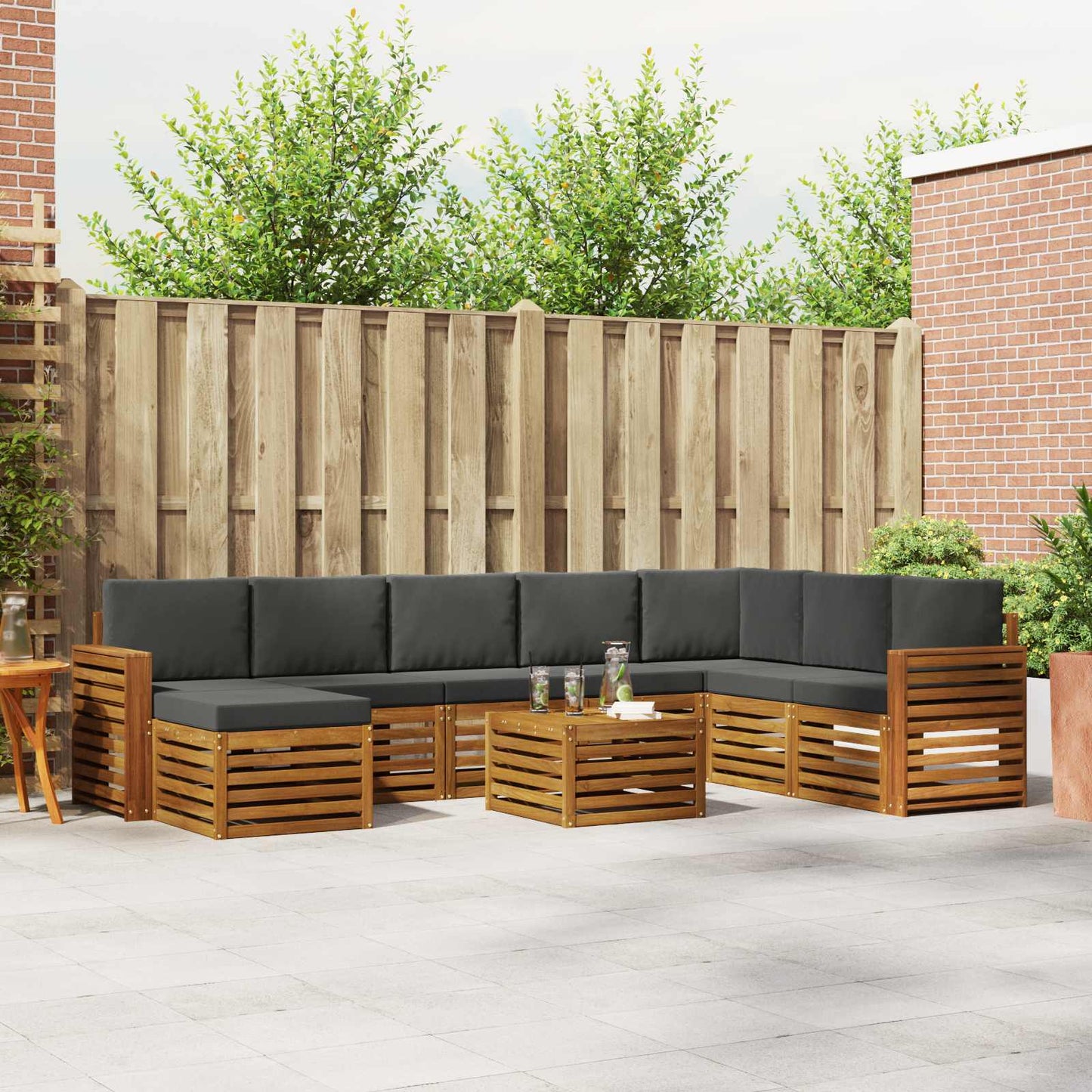 Outdoor-Sofagarnitur 9 stk. Natur und Anthrazit