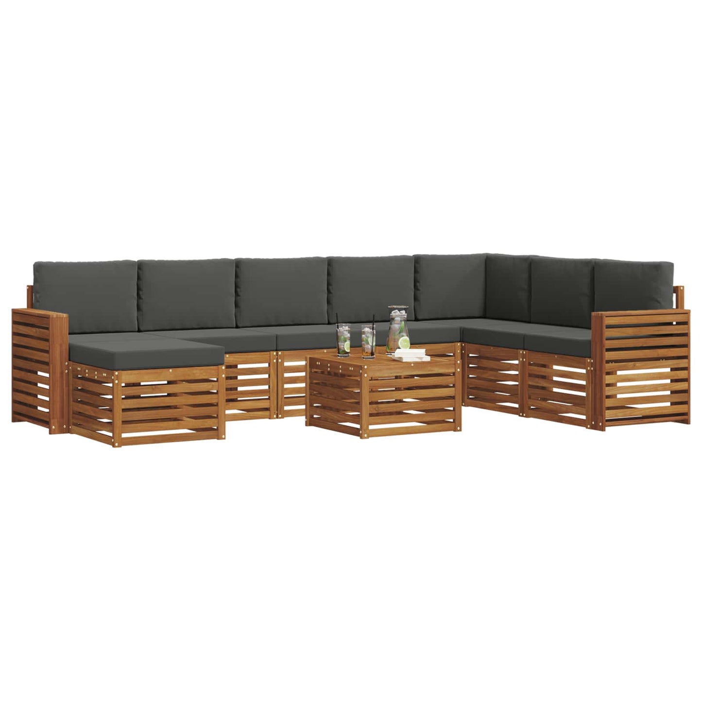Outdoor-Sofagarnitur 9 stk. Natur und Anthrazit