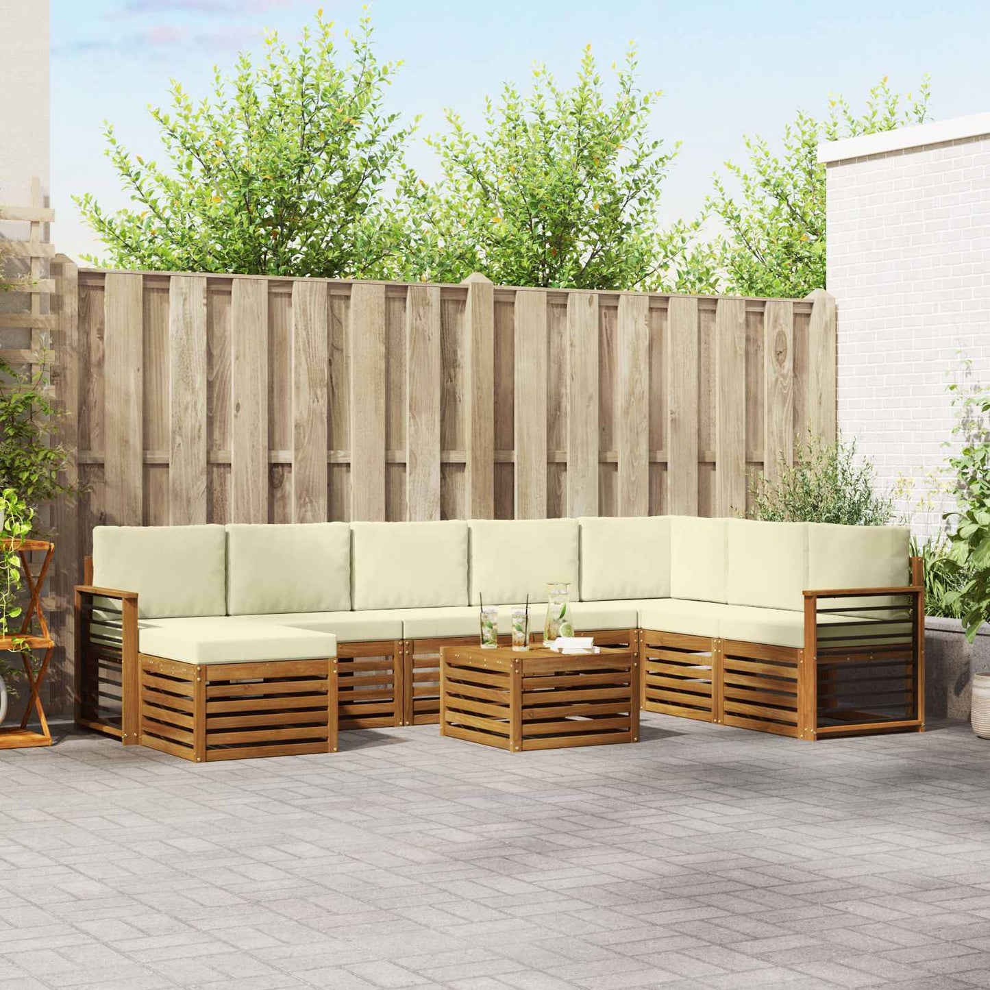 Outdoor-Sofagarnitur 9 stk. Natur und Creme