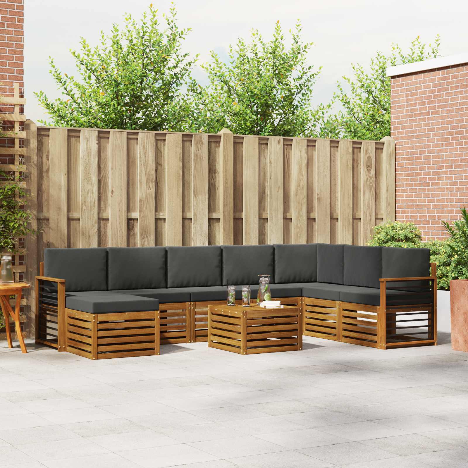 Outdoor-Sofagarnitur 9 stk. Natur und Anthrazit