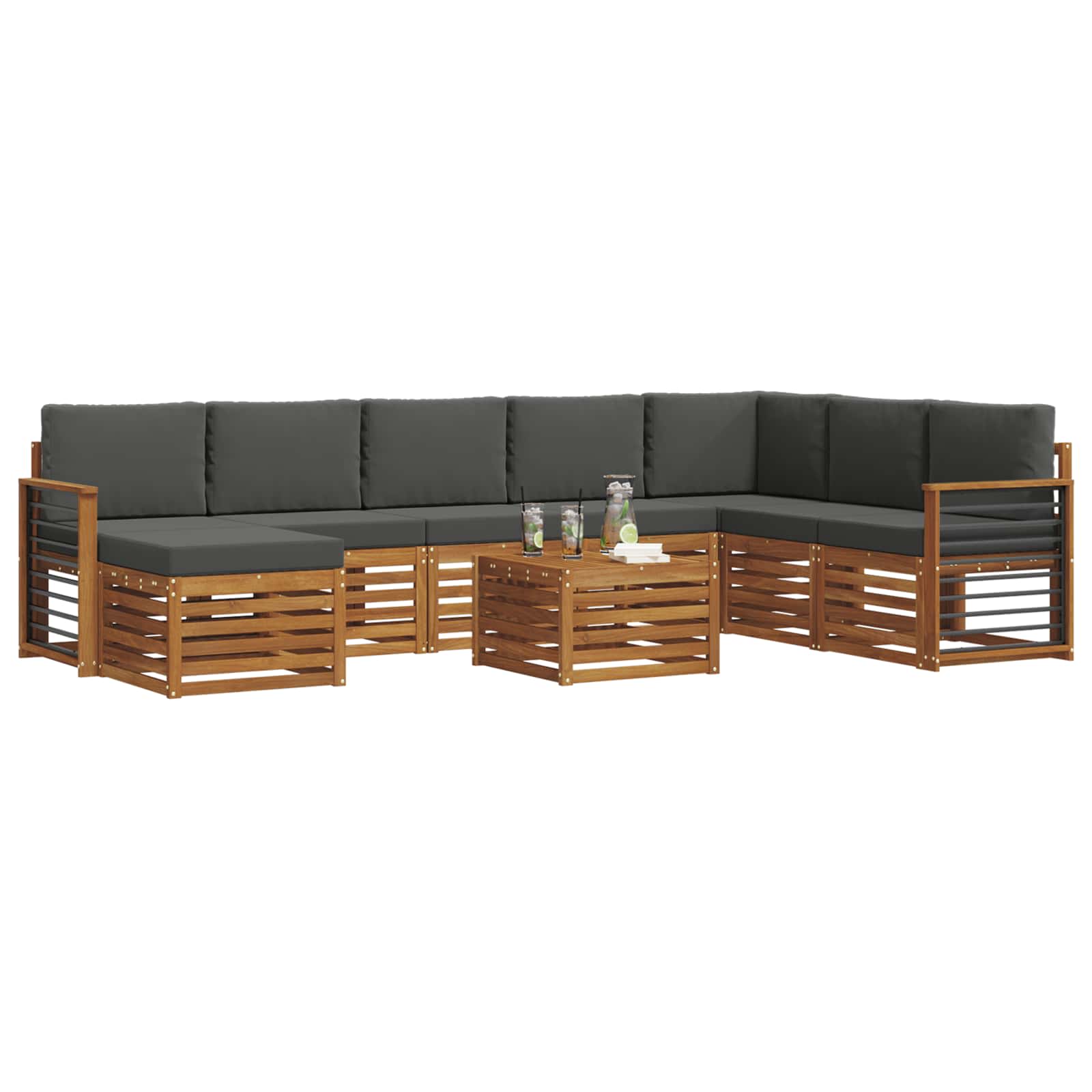 Outdoor-Sofagarnitur 9 stk. Natur und Anthrazit