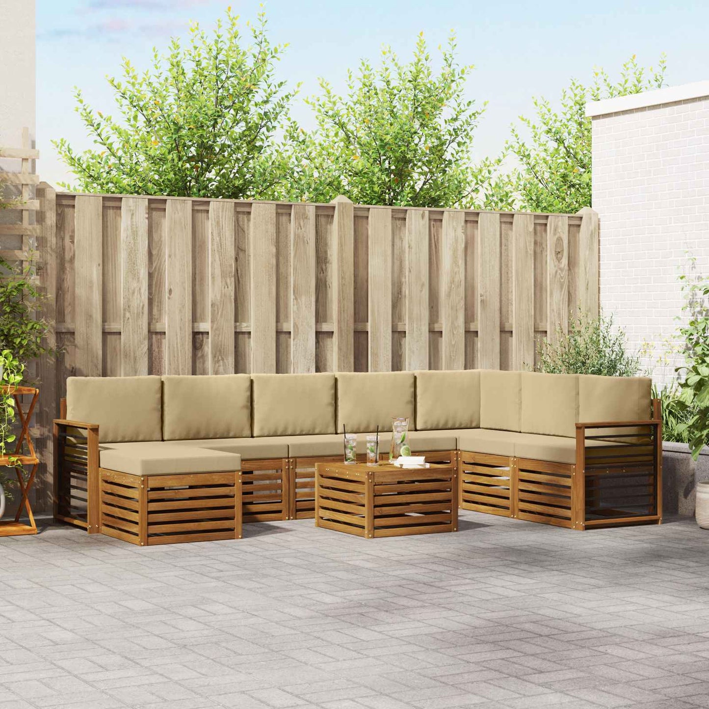 Outdoor-Sofagarnitur 9 stk. Natur und Beige