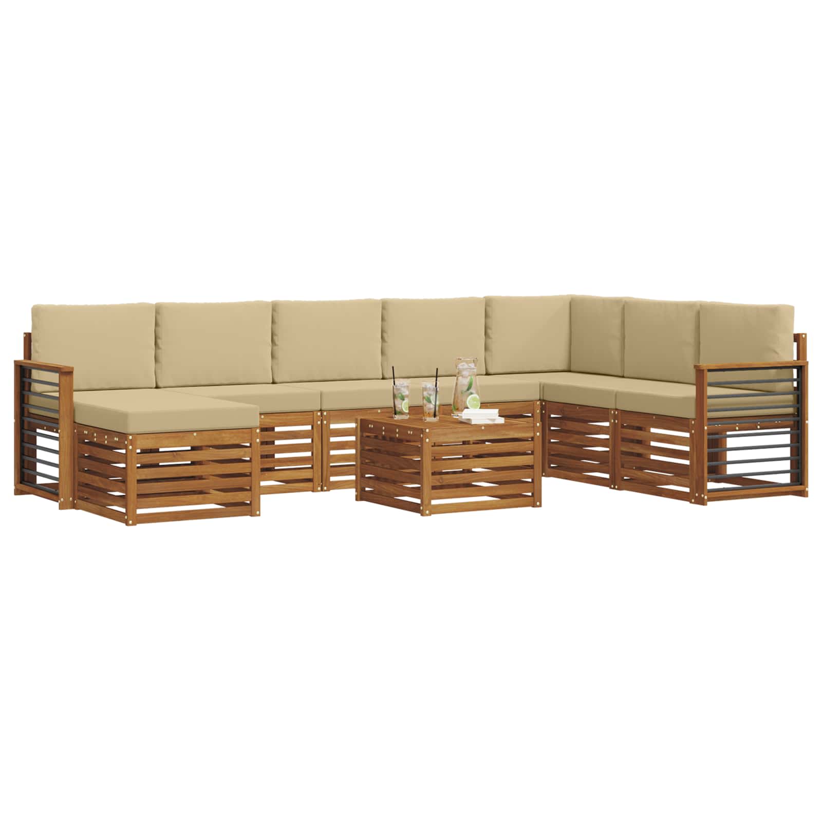 Outdoor-Sofagarnitur 9 stk. Natur und Beige