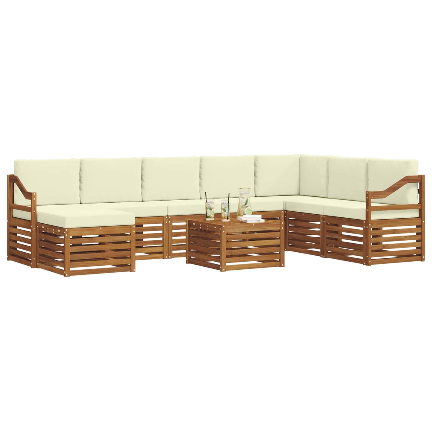 Outdoor-Sofagarnitur 9 pcs Natur und Creme Massivholz Akazie