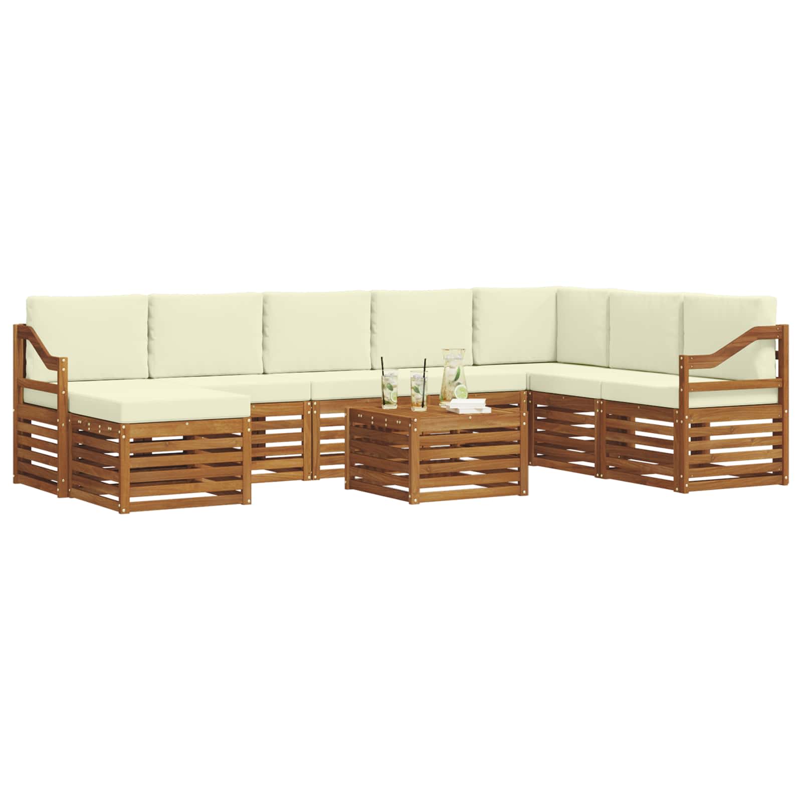 Outdoor-Sofagarnitur 9 pcs Natur und Creme Massivholz Akazie