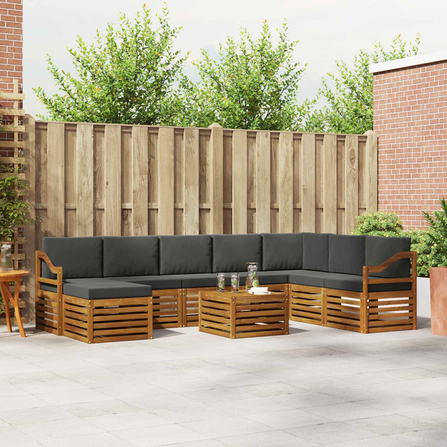 Outdoor-Sofagarnitur 9 stk. Natur und Anthrazit