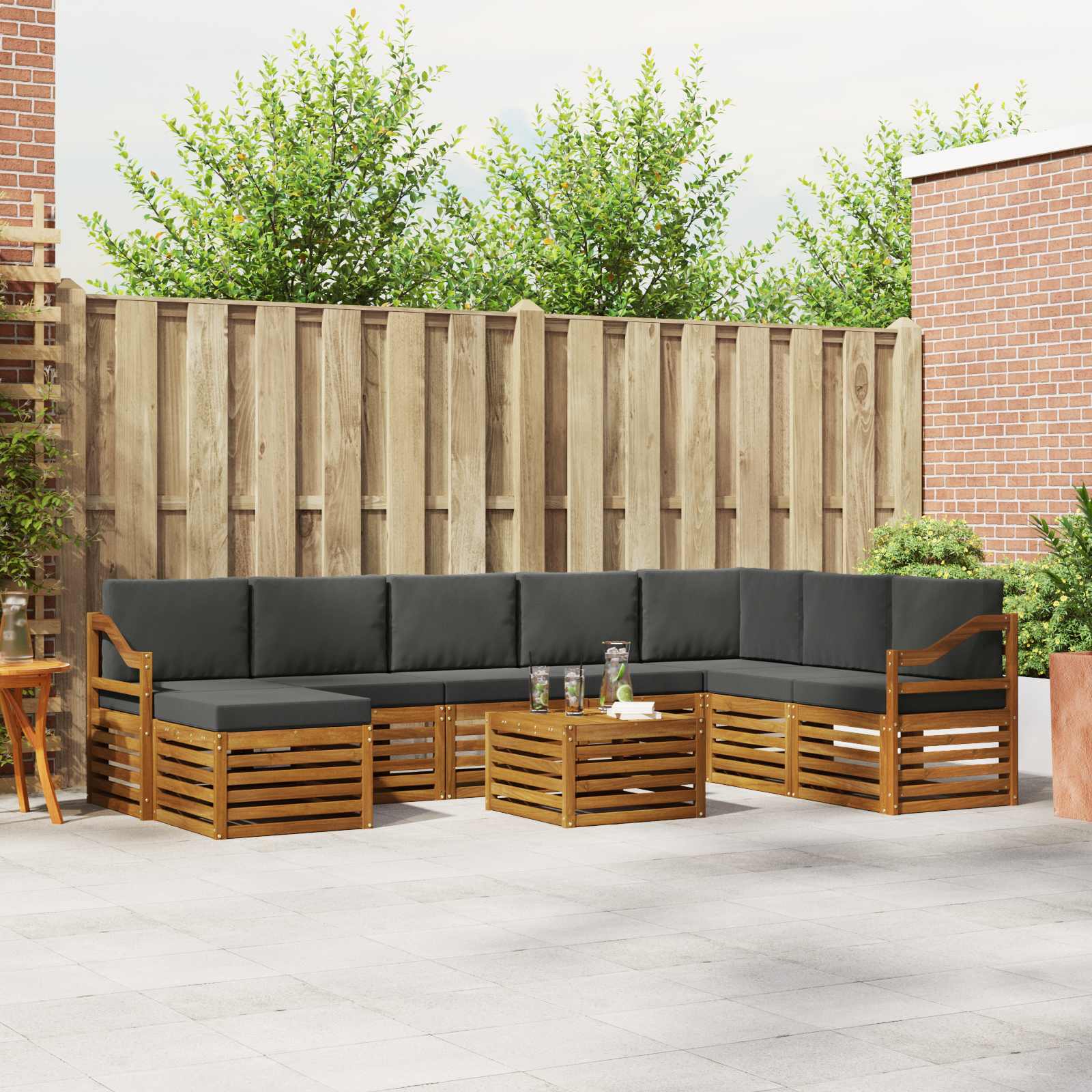 Outdoor-Sofagarnitur 9 stk. Natur und Anthrazit