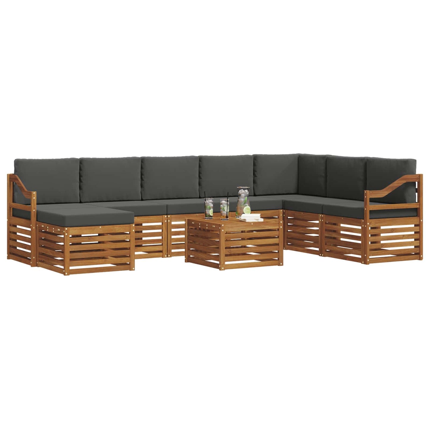 Outdoor-Sofagarnitur 9 stk. Natur und Anthrazit