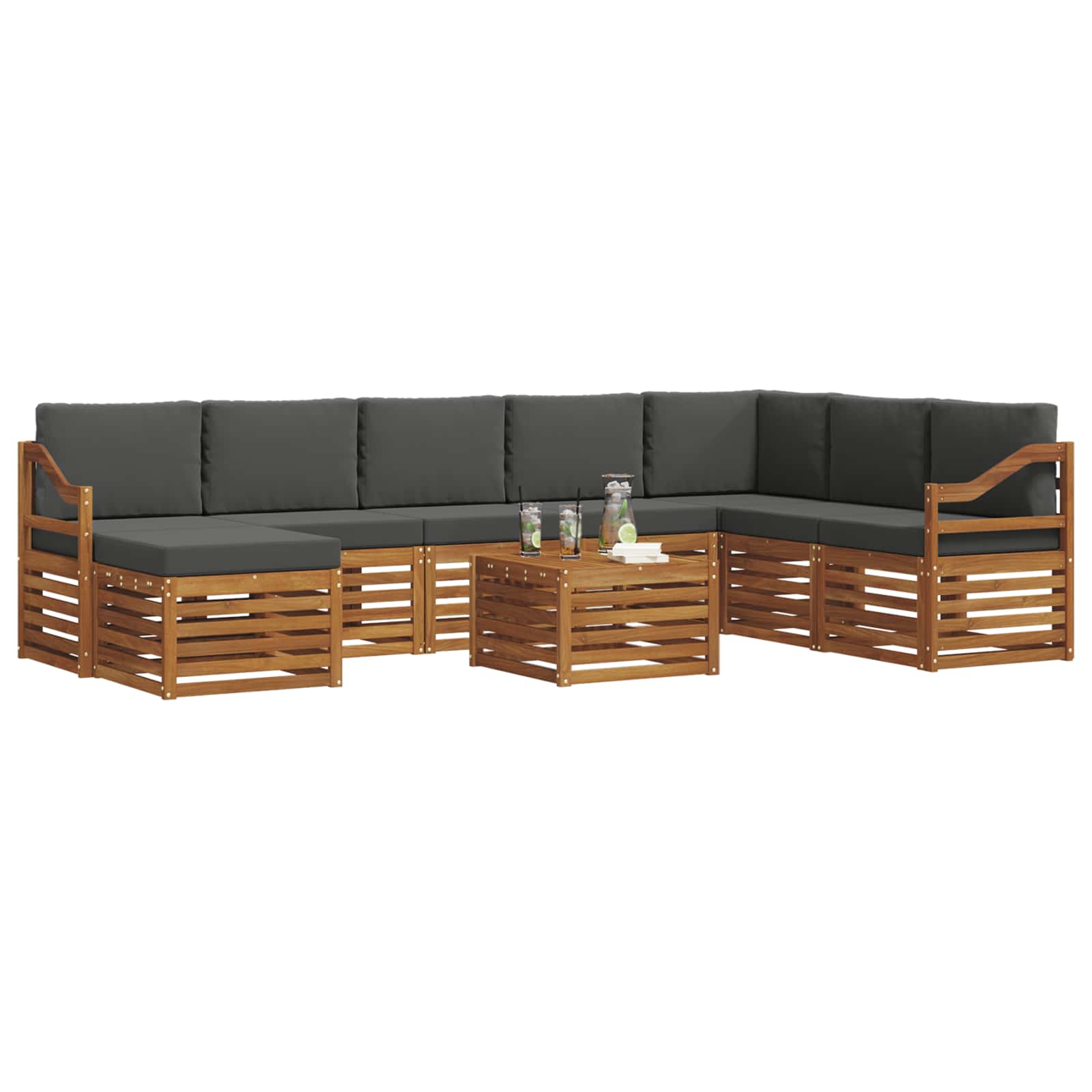 Outdoor-Sofagarnitur 9 stk. Natur und Anthrazit