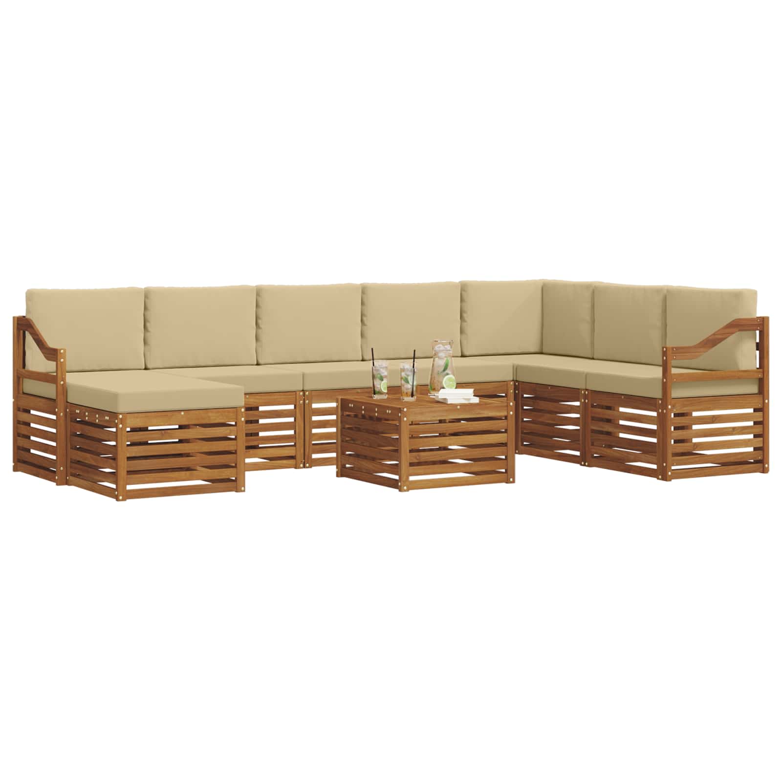 Outdoor-Sofagarnitur 9 stk. Natur und Beige