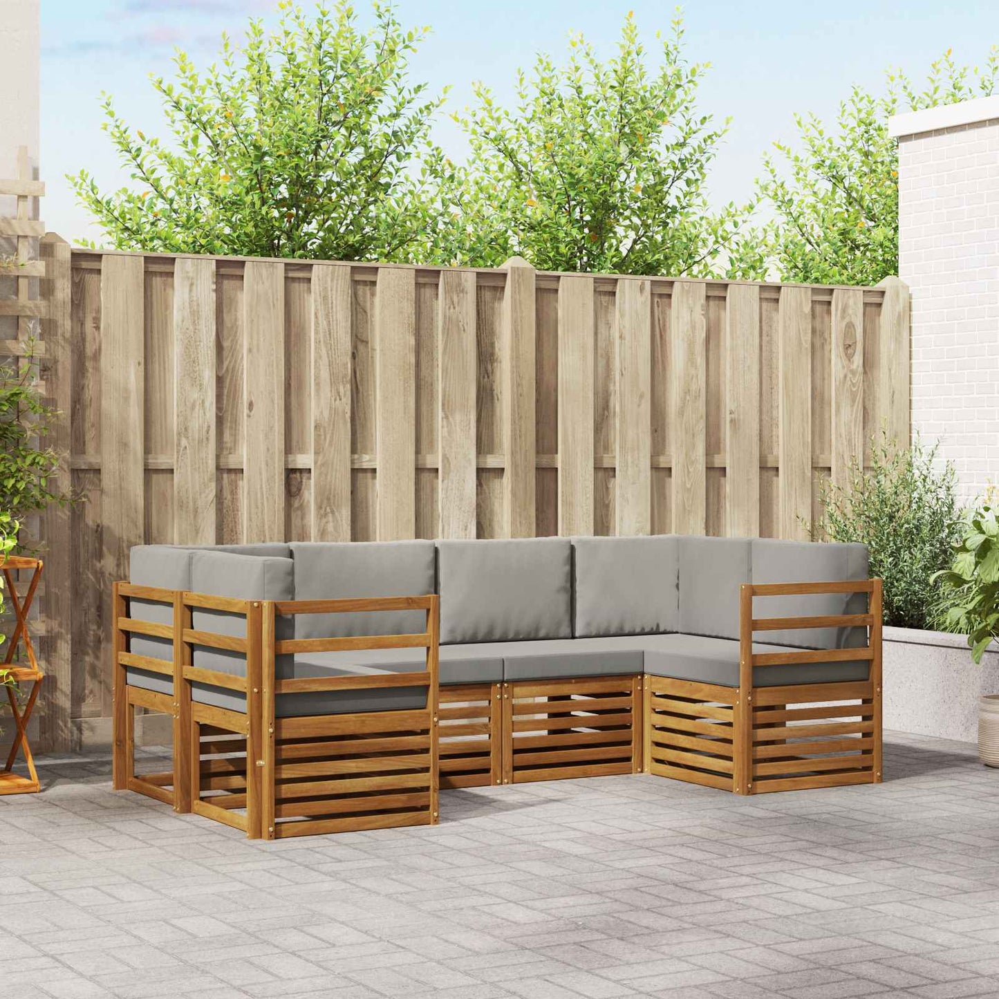 Ecksofa Set mit Kissen 6 pcs Natürlich und Hellgrau