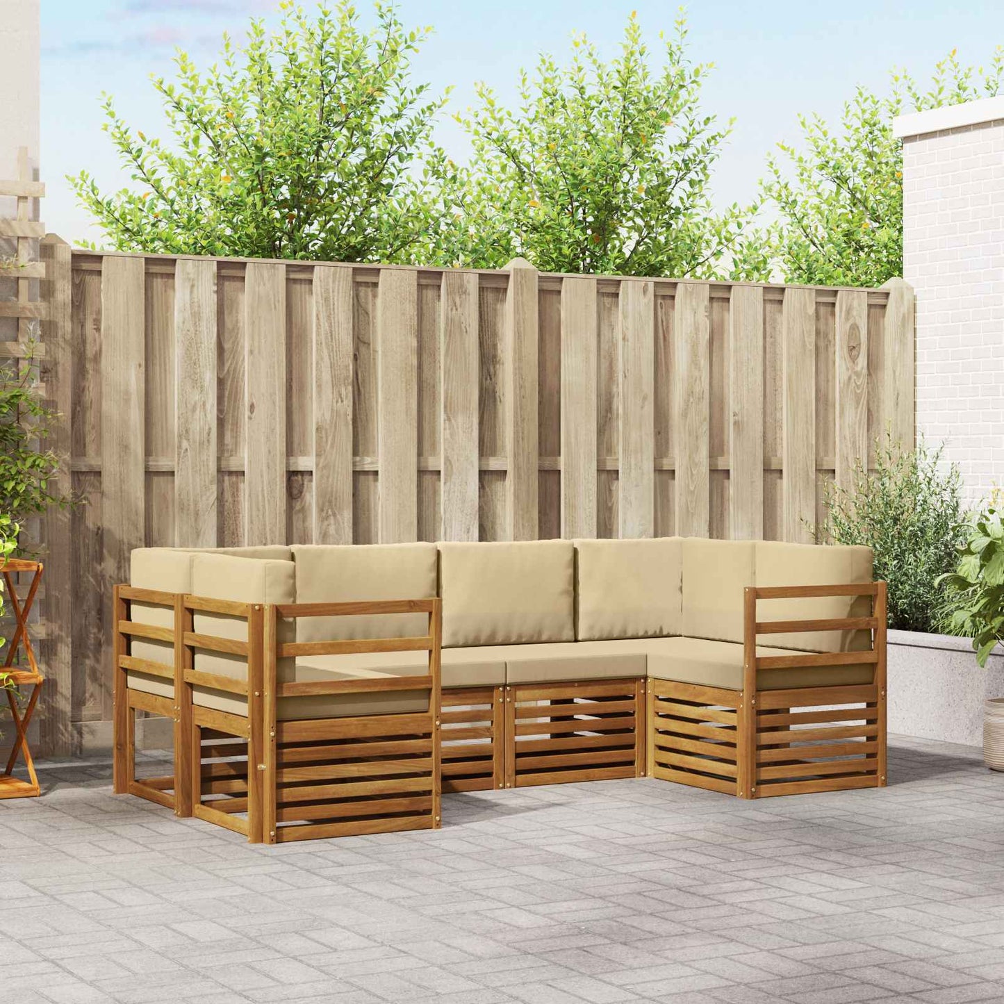 Outdoor-Sofagarnitur 6 stk. Natur und Beige