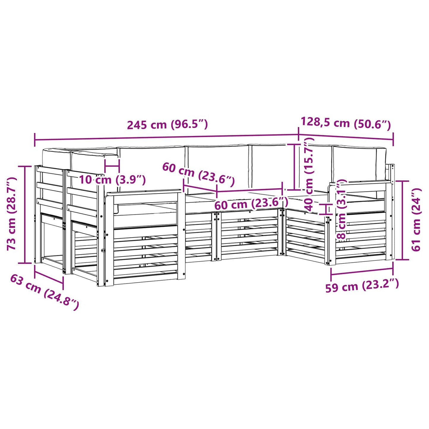 Ecksofa Set mit Kissen 6 pcs Natürlich und Hellgrau