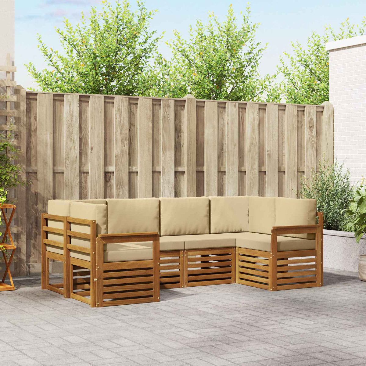 Outdoor-Sofagarnitur 6 stk. Natur und Beige