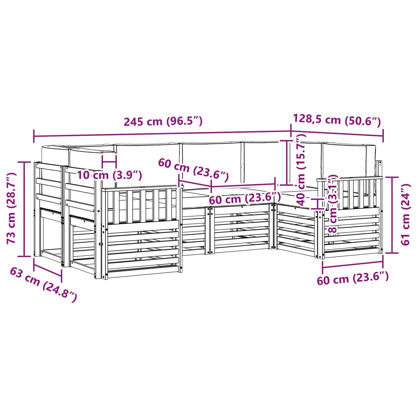 Ecksofa Set mit Kissen 6 pcs Natürlich und Hellgrau