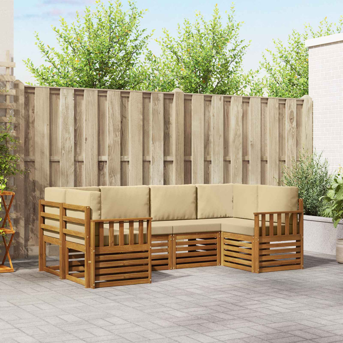 Outdoor-Sofagarnitur 6 stk. Natur und Beige