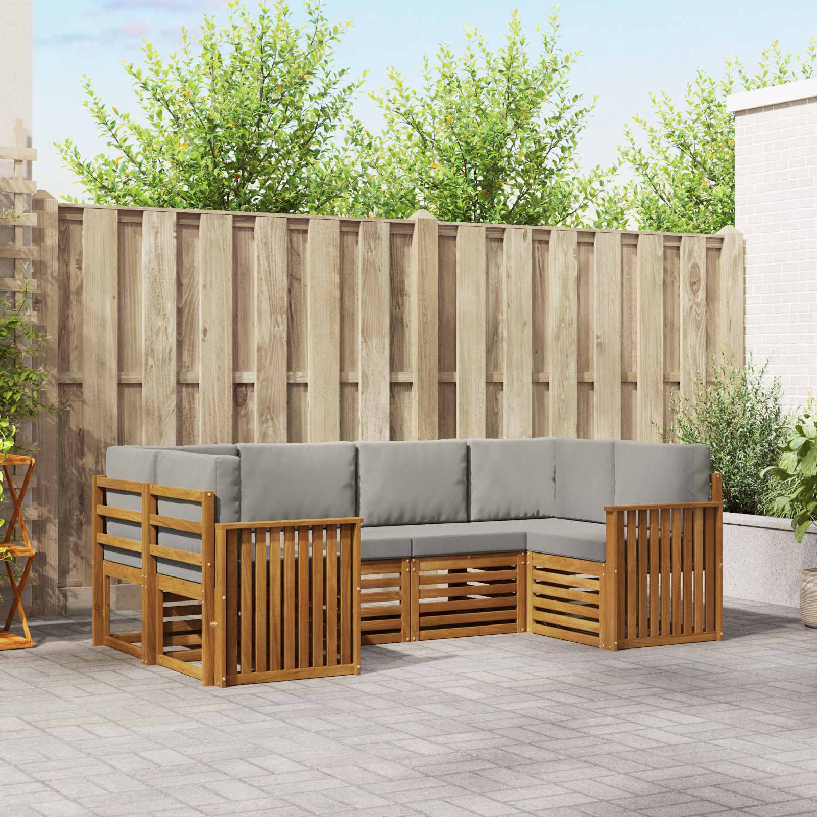 Ecksofa Set mit Kissen 6 pcs Natürlich und Hellgrau