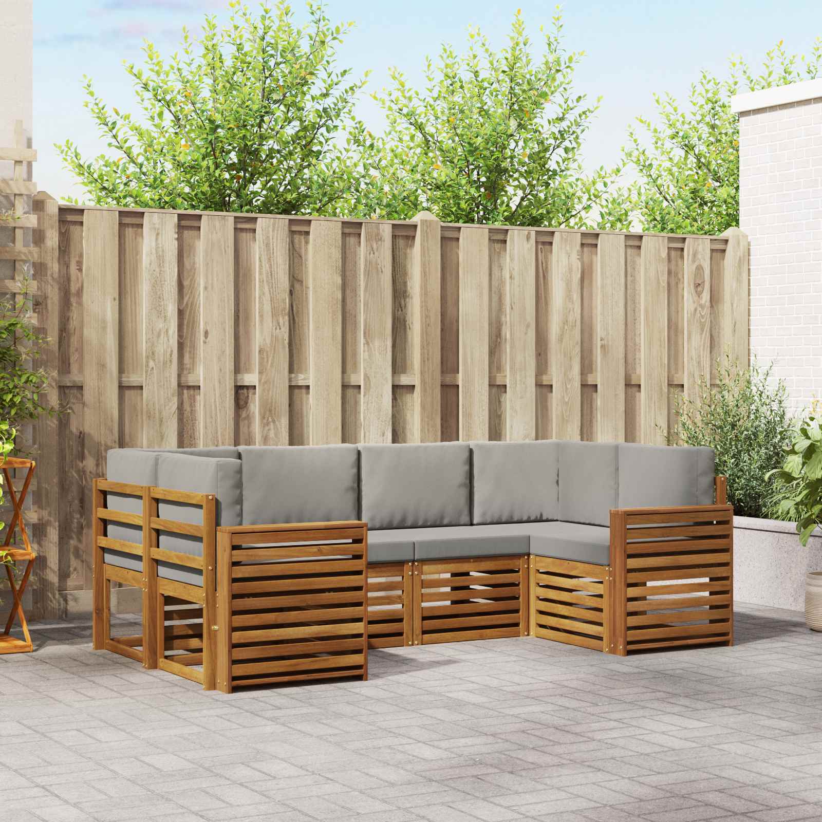 Ecksofa Set mit Kissen 6 pcs Natürlich und Hellgrau
