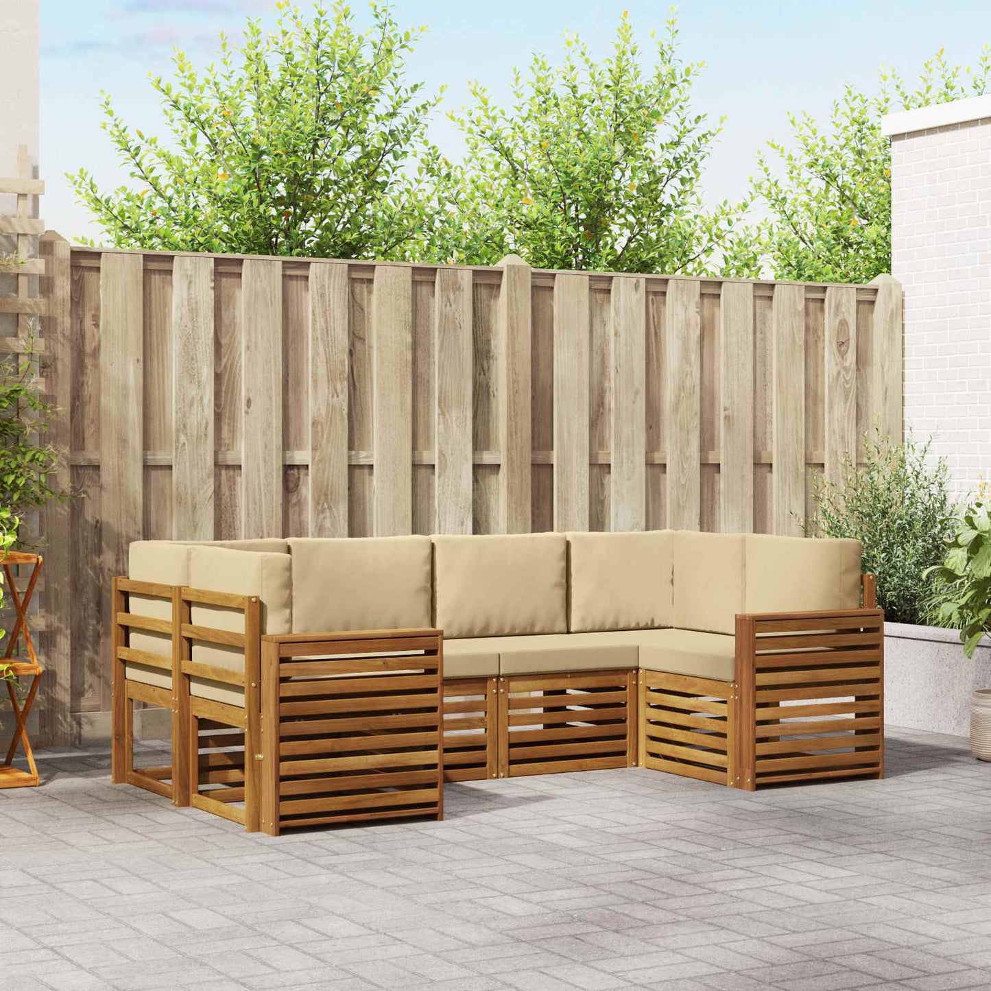 Outdoor-Sofagarnitur 6 stk. Natur und Beige