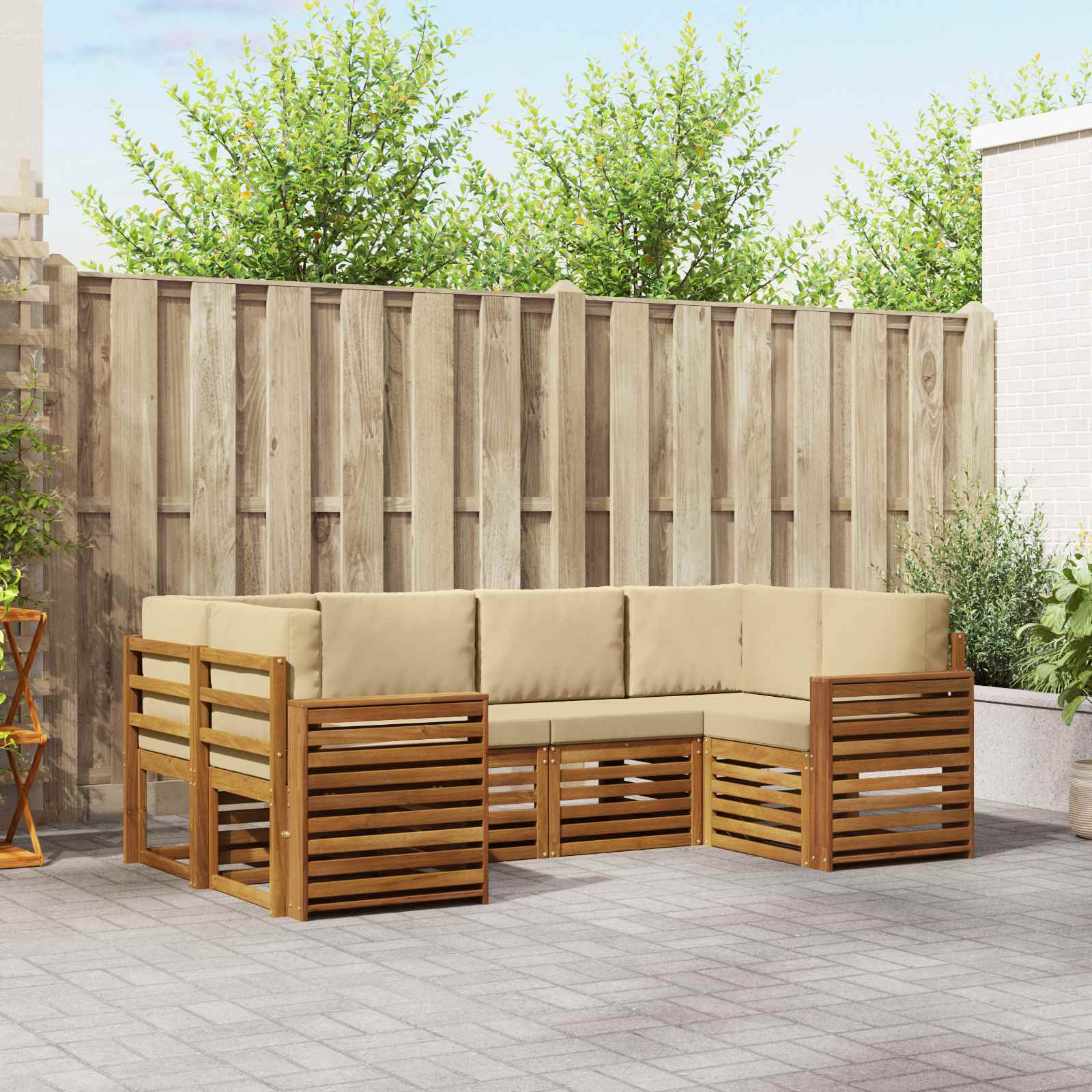 Outdoor-Sofagarnitur 6 stk. Natur und Beige