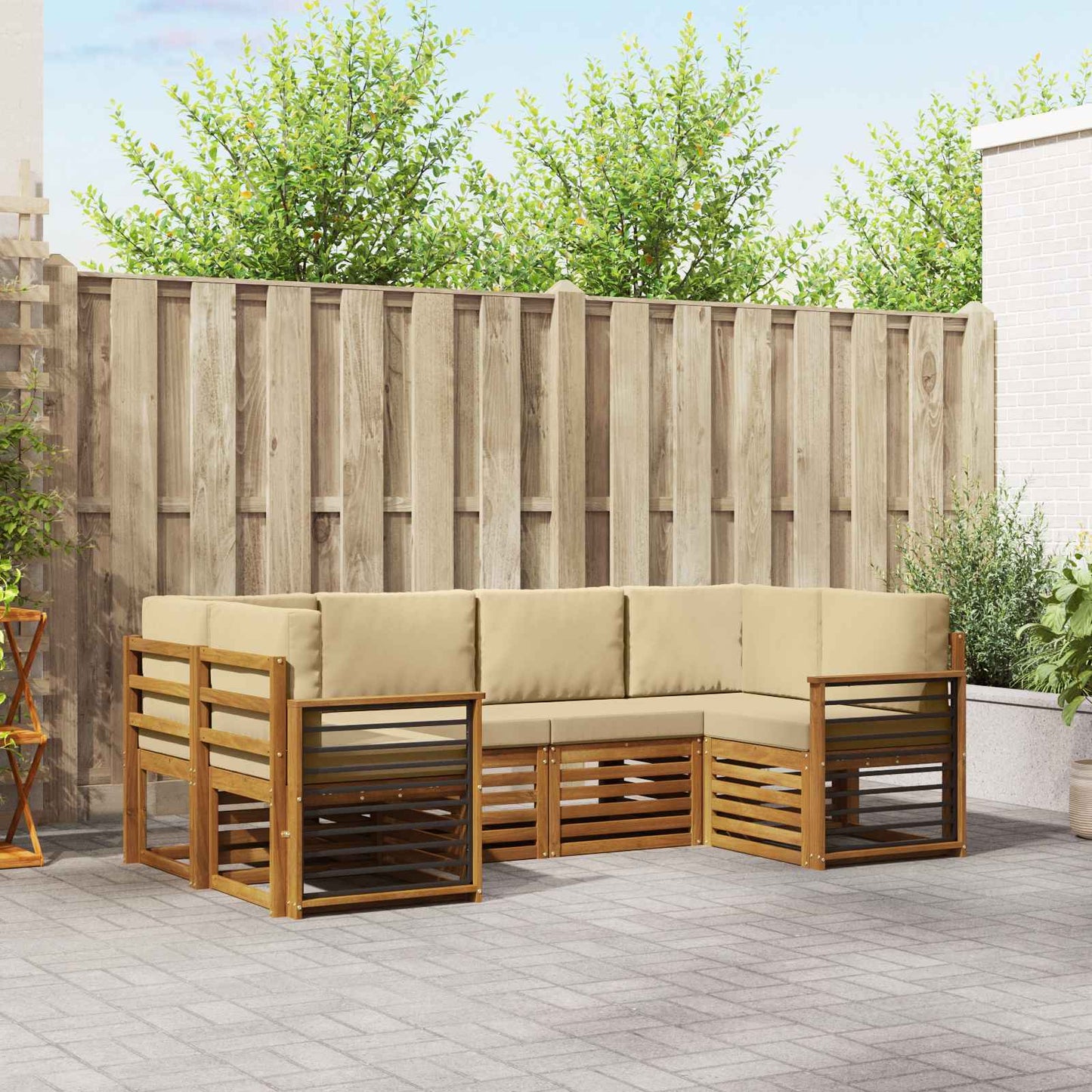 Outdoor-Sofagarnitur 6 stk. Natur und Beige