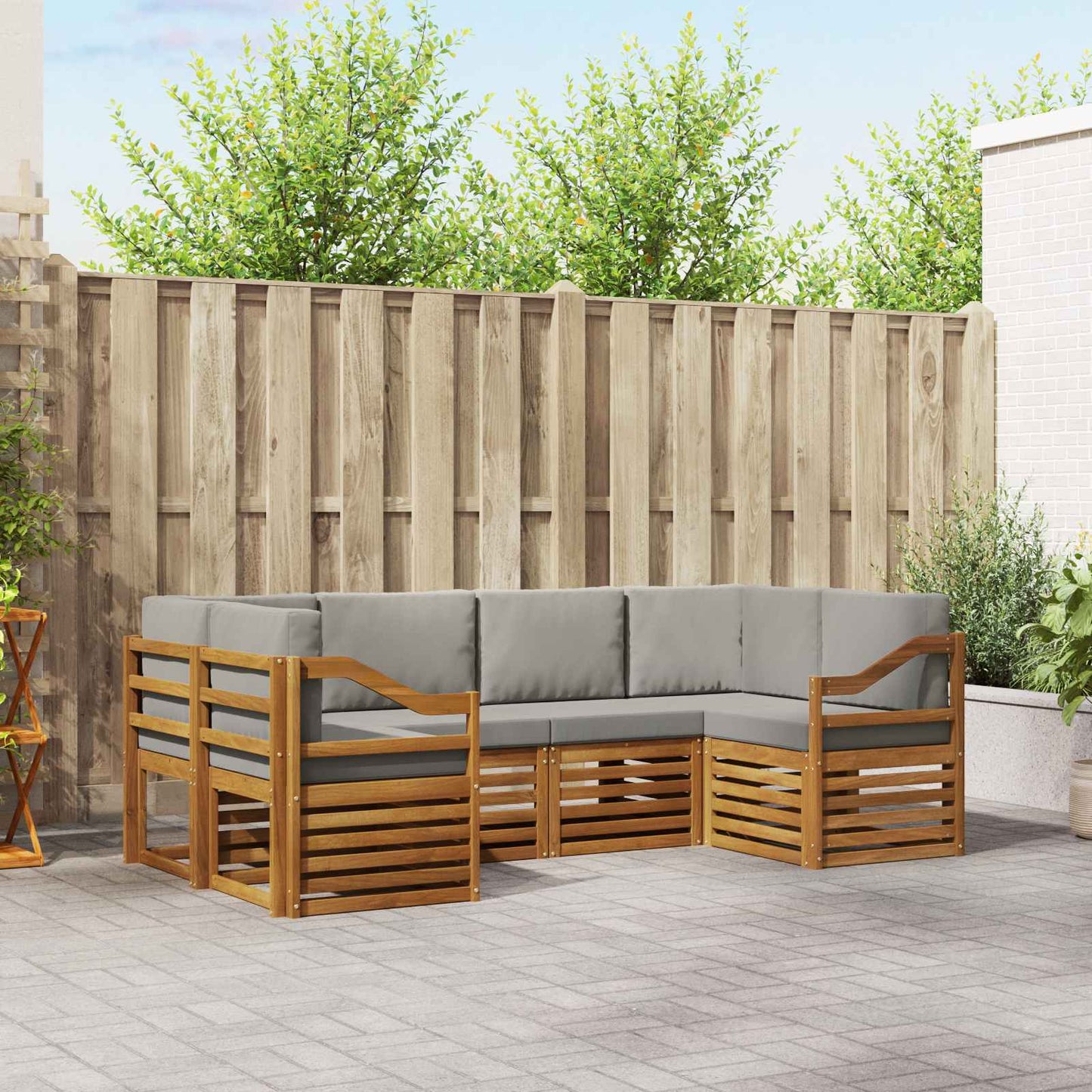 Ecksofa Set mit Kissen 6 pcs Natürlich und Hellgrau