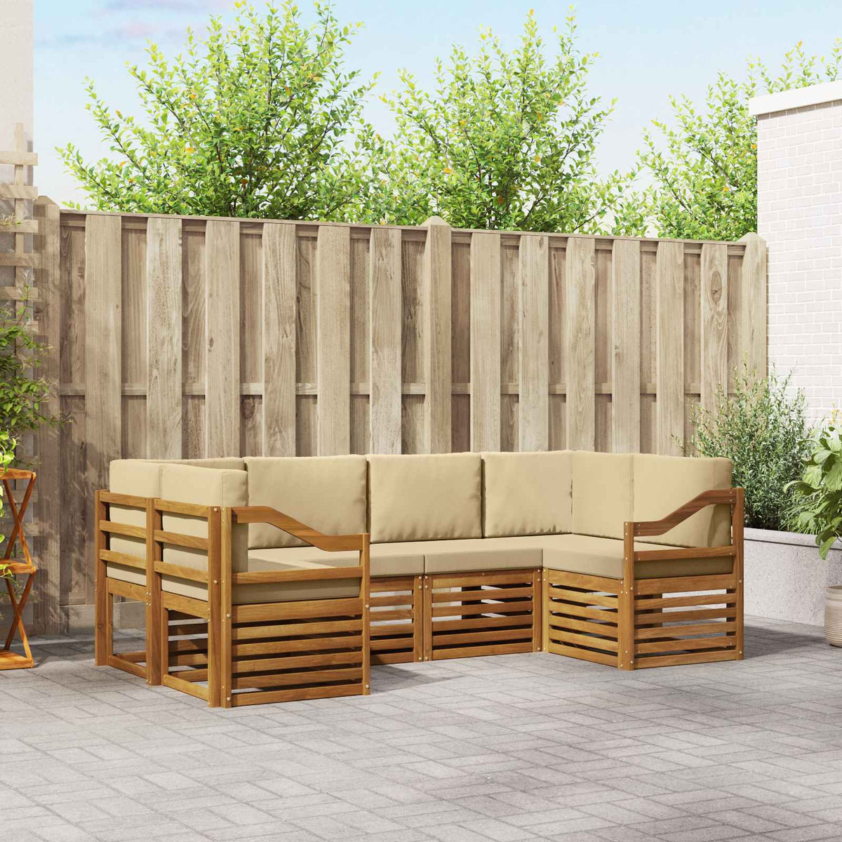 Outdoor-Sofagarnitur 6 stk. Natur und Beige
