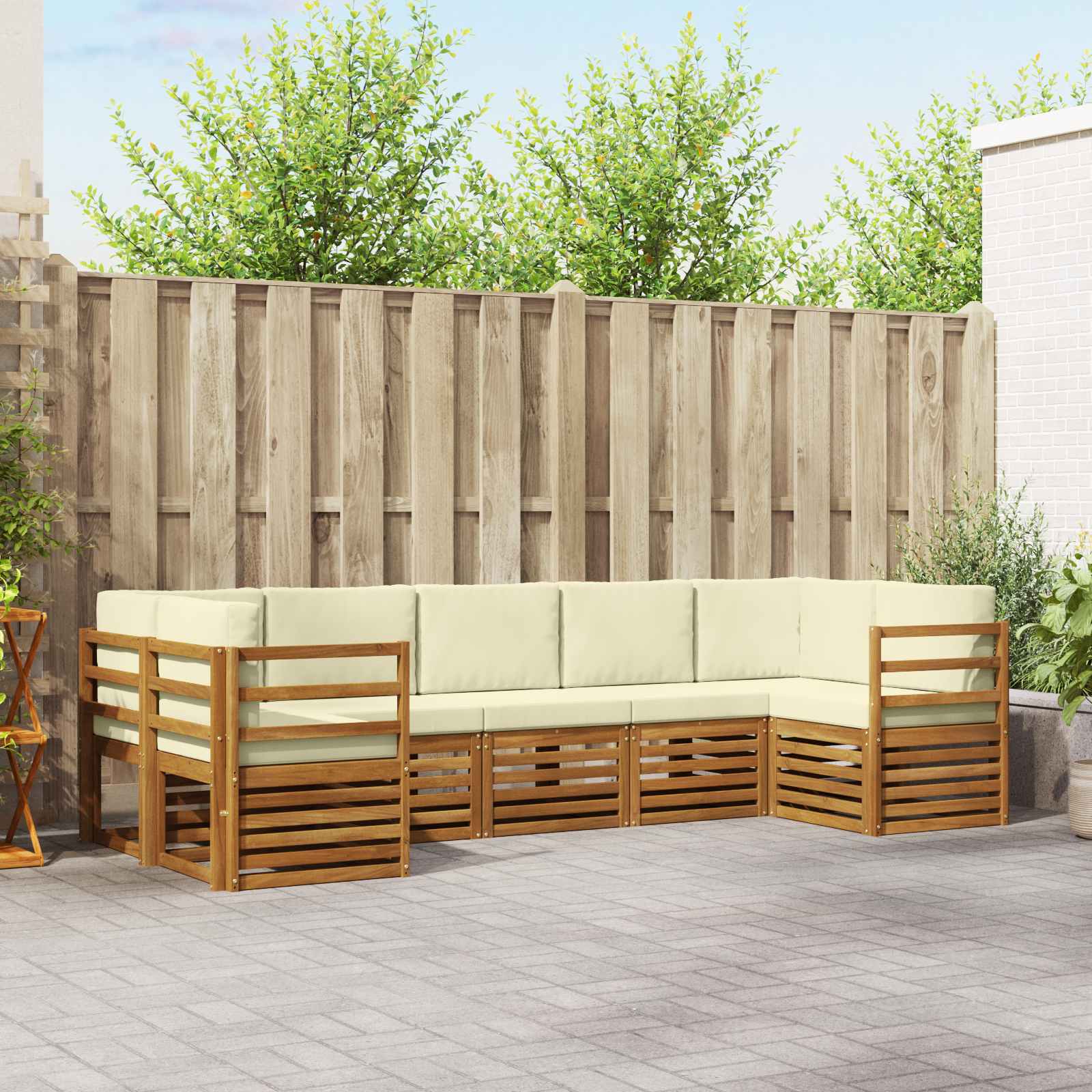 Outdoor-Sofagarnitur 7 stk. Natur und Creme