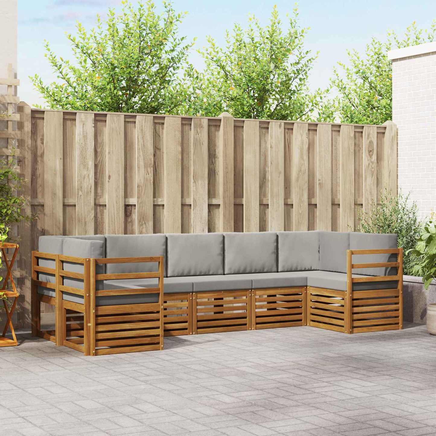 Ecksofa Set mit Kissen 7 pcs Natürlich und Hellgrau