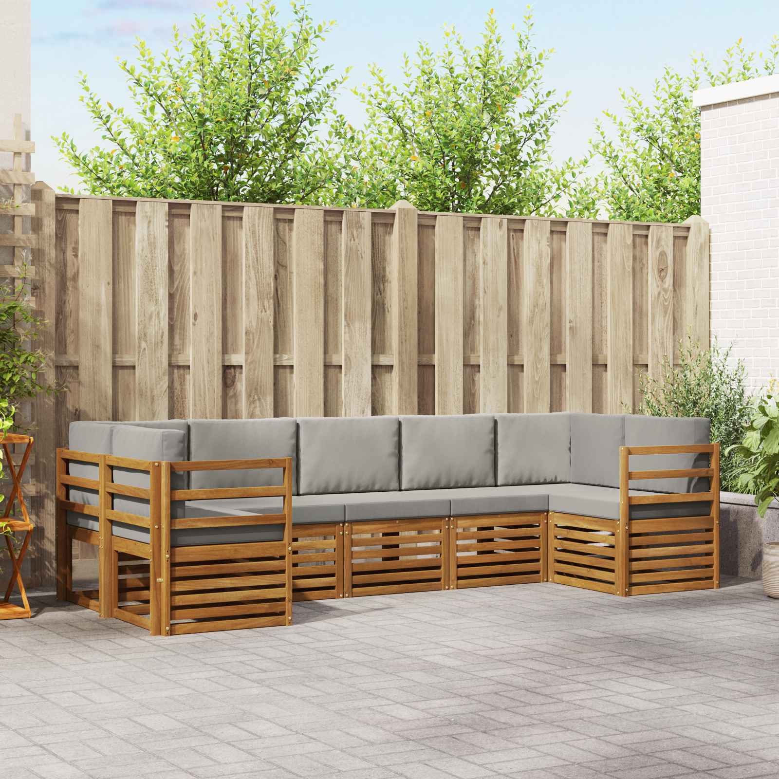 Ecksofa Set mit Kissen 7 pcs Natürlich und Hellgrau