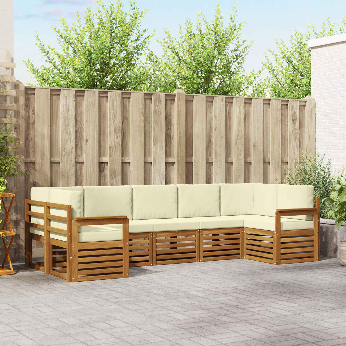 Outdoor-Sofagarnitur 7 stk. Natur und Creme