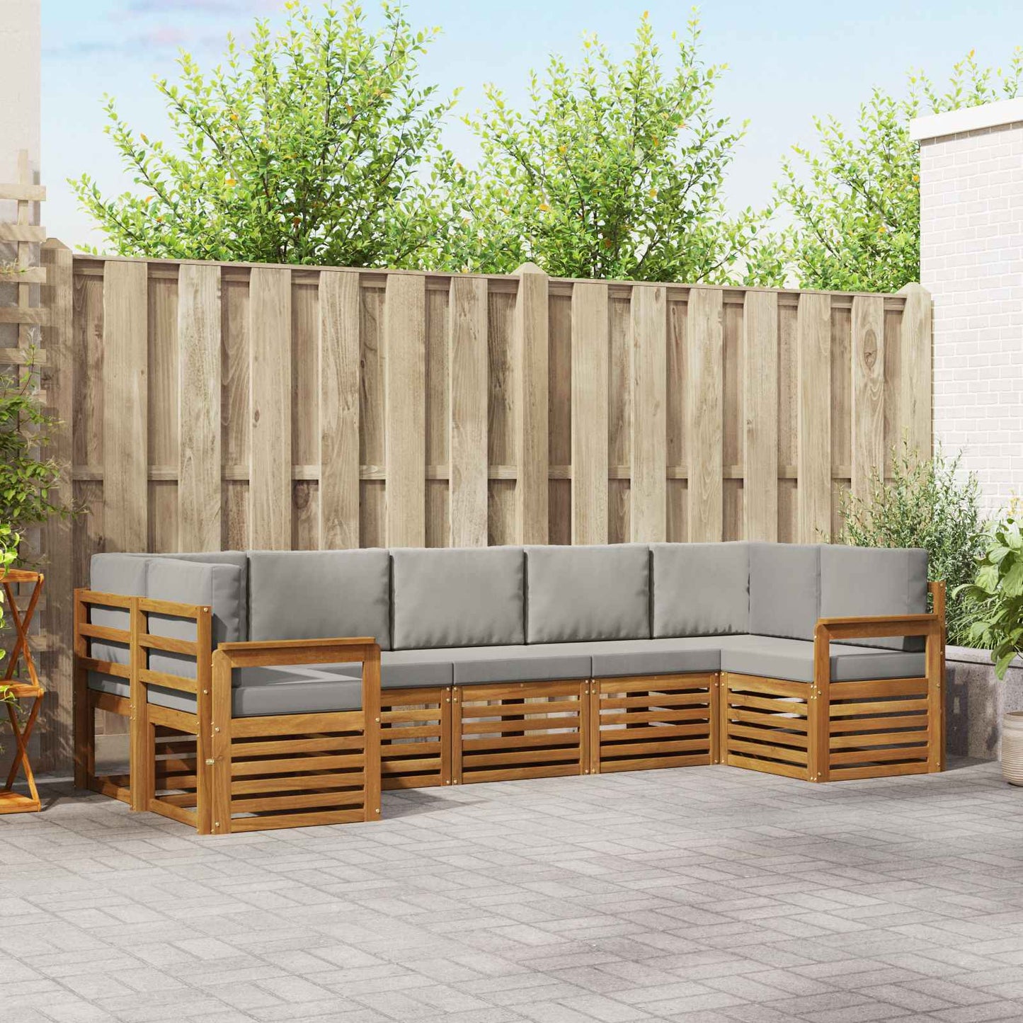 Ecksofa Set mit Kissen 7 pcs Natürlich und Hellgrau